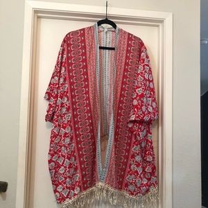 Pink Blush Red/Blue Kimono